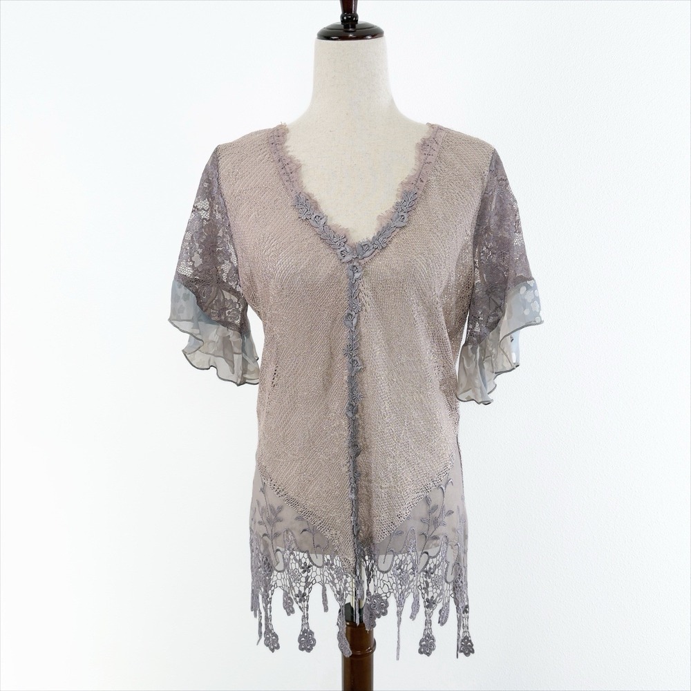 Vintage Spencer Alexis Top Womens 14 Lavender Sheer Floral Lace Fairy Dainty